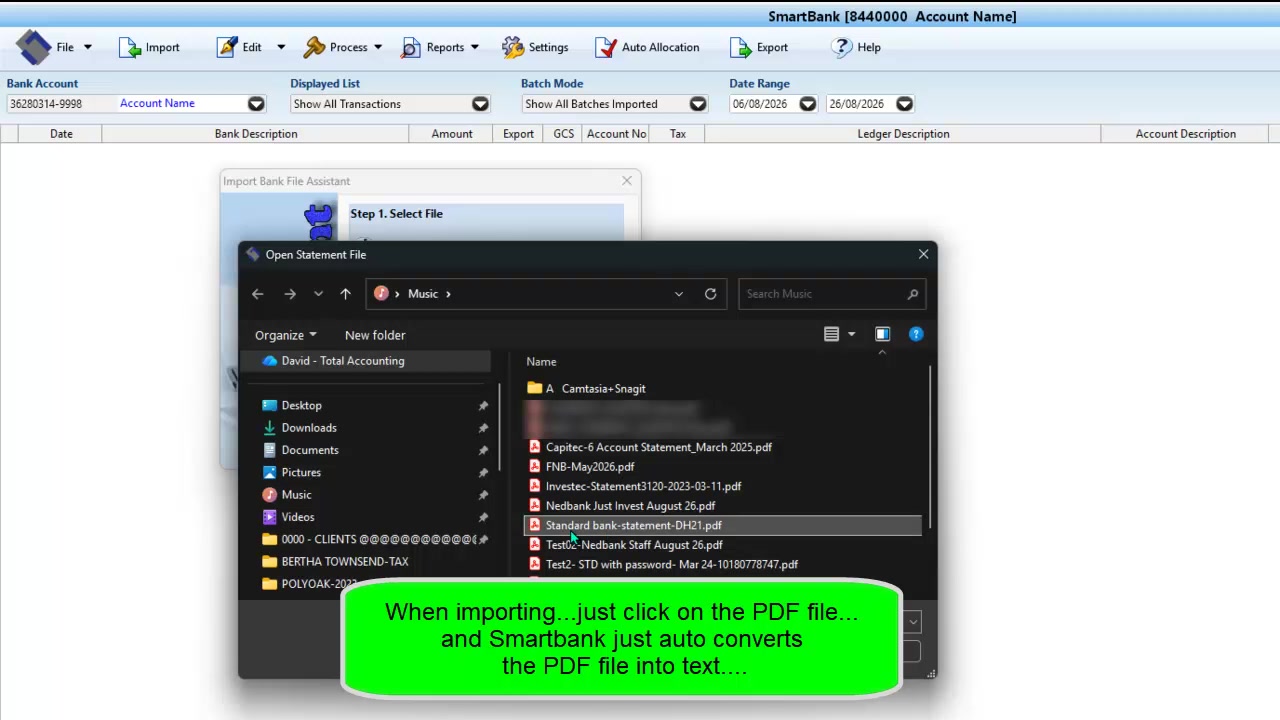SmartBank PDF bank statement import assistant